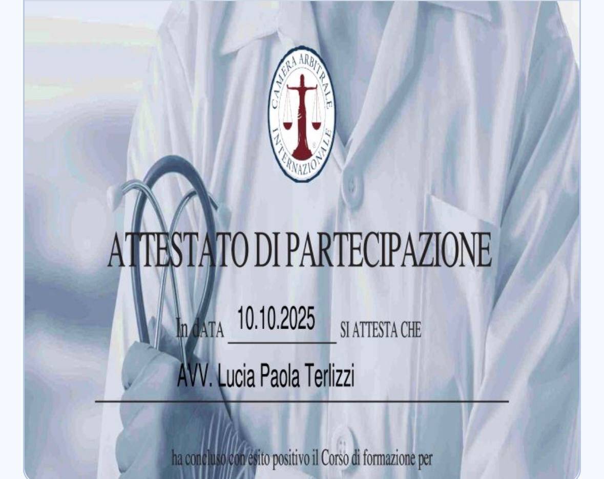 Attestato Arbitro Sanitario — Camera Arbitrale Internazionale